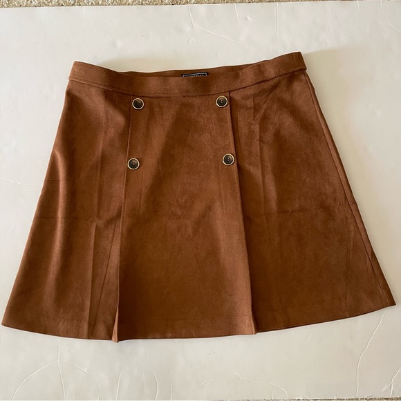 rust button mini skirt with tie /xl: 2x
